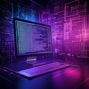 Firefly_fondo tech color purpura, con estilo futurista y elegante computadora con codigo html 517430 Firefly_fondo tech color purpura, con estilo futurista y elegante computadora con codigo html 517430